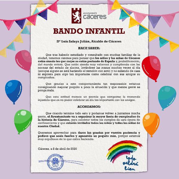 EL AYUNTAMIENTO DE CÁCERES ORGANIZARÁ UNA GRAN FIESTA DE CUMPLEAÑOS PARA LOS QUE NO HAYAN PODIDO CELEBRARLA DURANTE EL CONFINAMIENTO