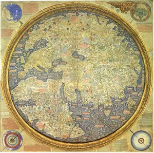 Mapa Fra Mauro de 1459. Copia expuesta en la escalinata de la Biblioteca Nazionale Marciana de Venecia.