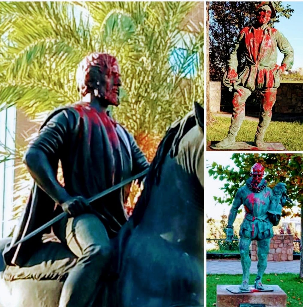 El PSOE pacense condena las pintadas a los conquistadores extremeños. conquistadores manchados