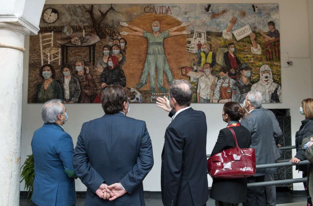 Presentación del cuadro homenaje a las víctimas del COVID-19 del artista extremeño Damián Retamar cuadro victimas covid