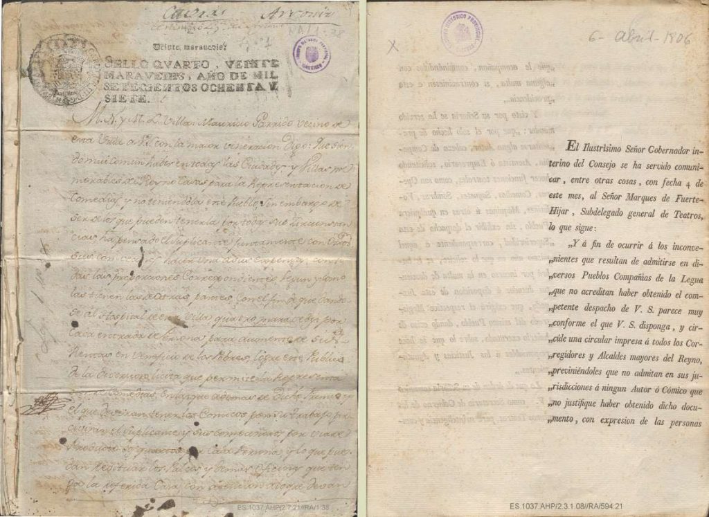Curiosos documentos históricos sobre la celebración de espectáculos públicos en el Archivo Provincial de Cáceres foto dos documentos