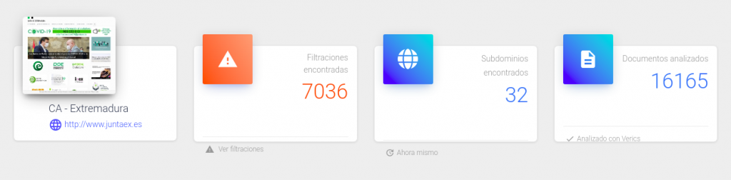 Un estudio de privacidad web encuentra miles de datos personales en la web de la Junta de Extremadura Informe Verics Datos generales sobre analisis