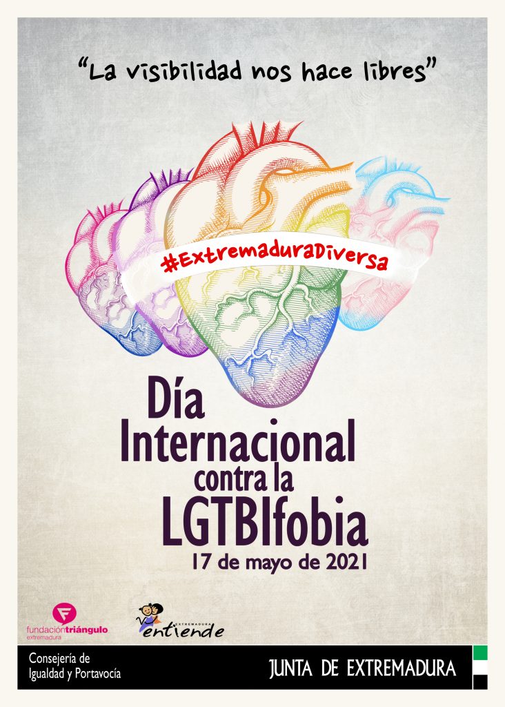 EXTREMADURA COMPROMETIDA EN LA LUCHA CONTRA LAS DISCRIMINACIONES Y DELITOS DE ODIO POR RAZÓN DE LA ORIENTACIÓN SEXUAL E IDENTIDAD DE GÉNERO cartel 1