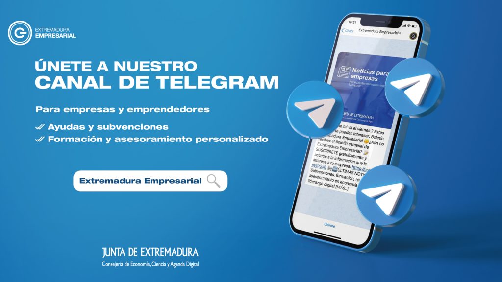 El canal informativo Telegram de ‘Extremadura Empresarial‘ aglutina a más de 600 empresas en la actualidad Imagen difusion telegram para rrss