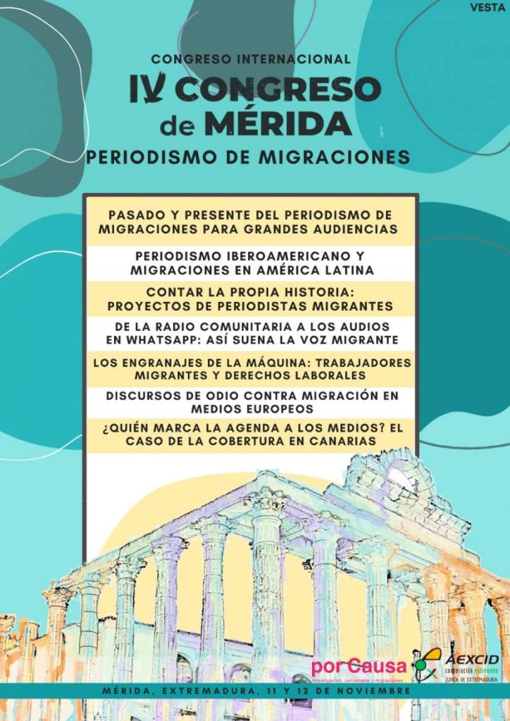 Periodistas de cuatro continentes asistirán al IV Congreso Internacional de Periodismo de Migraciones y Desarrollo en Mérida cartel periodismo