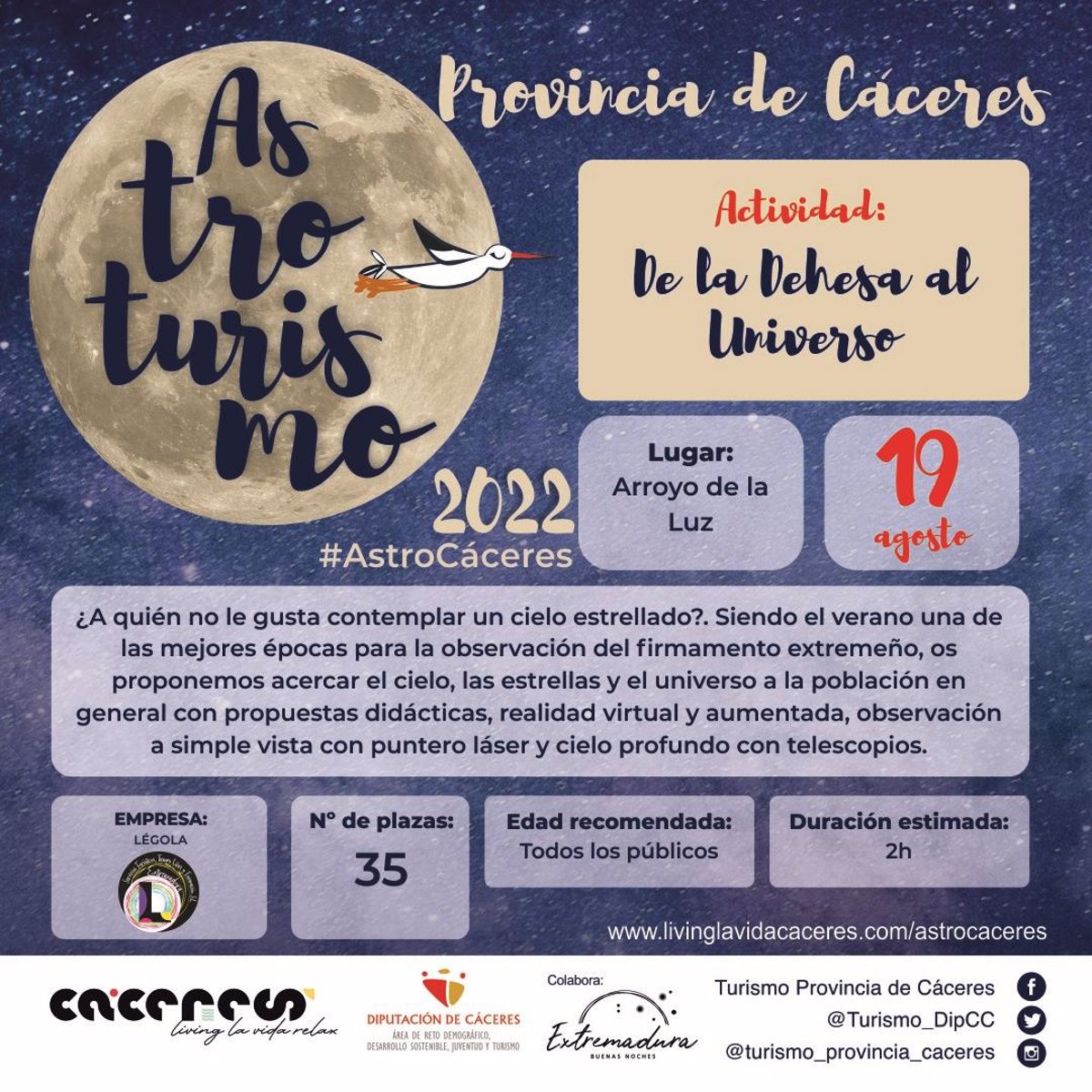 el programa de turismo activo astrocaceres llegara este viernes a arroyo de la luz