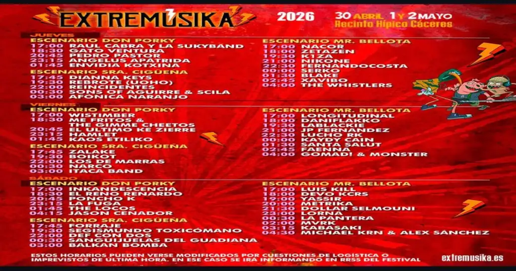 Extremúsika desvela sus horarios y calienta motores para tres días de música en Cáceres WhatsApp Image 2026 04 27 at 17.04.35 1