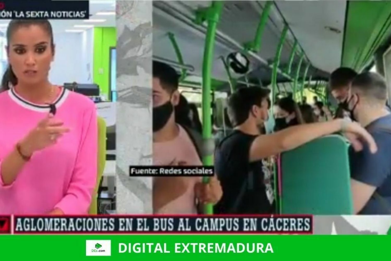 En La Sexta: La línea del bus a la Universidad en Cáceres a tope, en época de pandemia