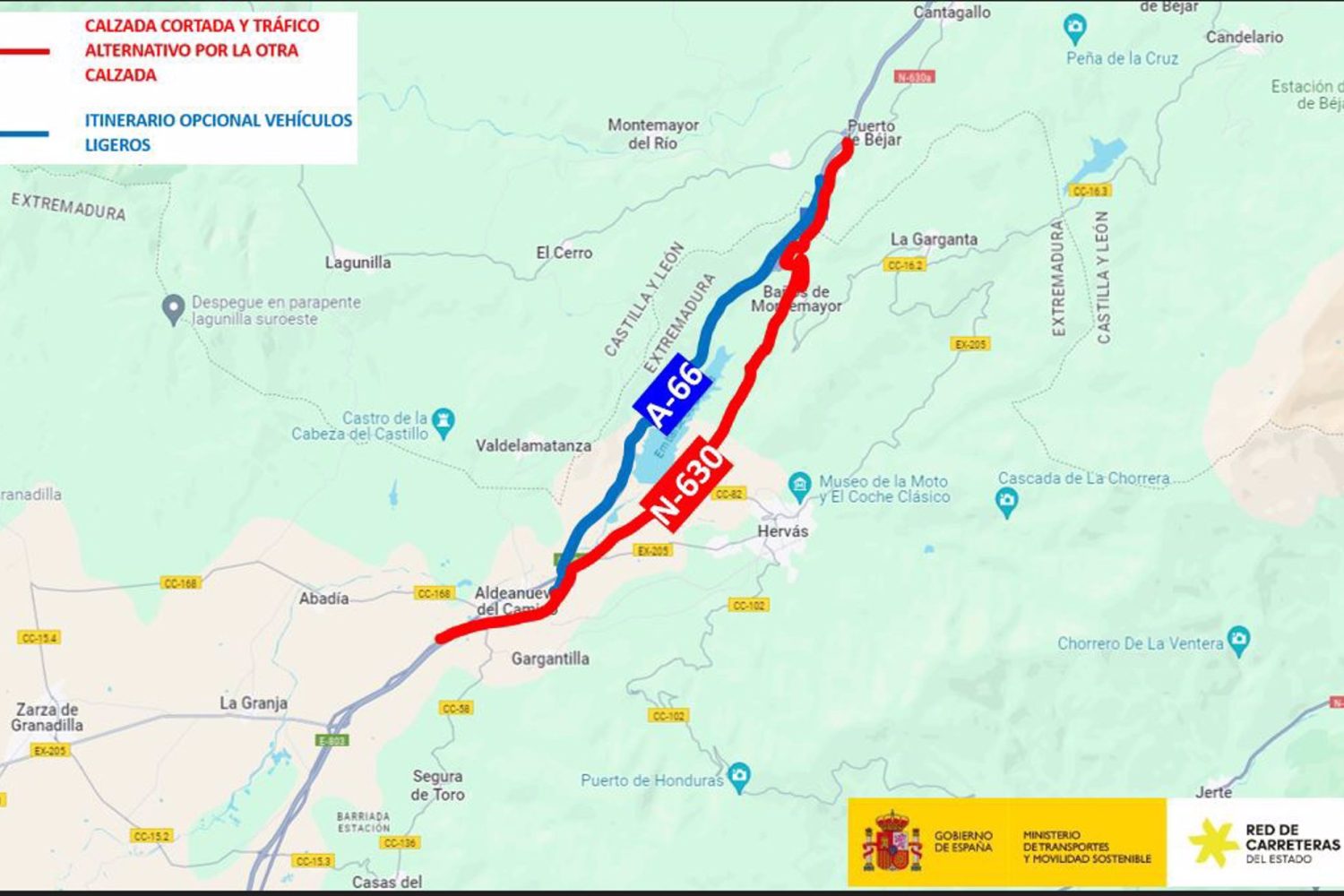 Las obras de rehabilitación de A-66 entre Baños de Montemayor y Aldeanueva provocan el corte de un carril desde mañana