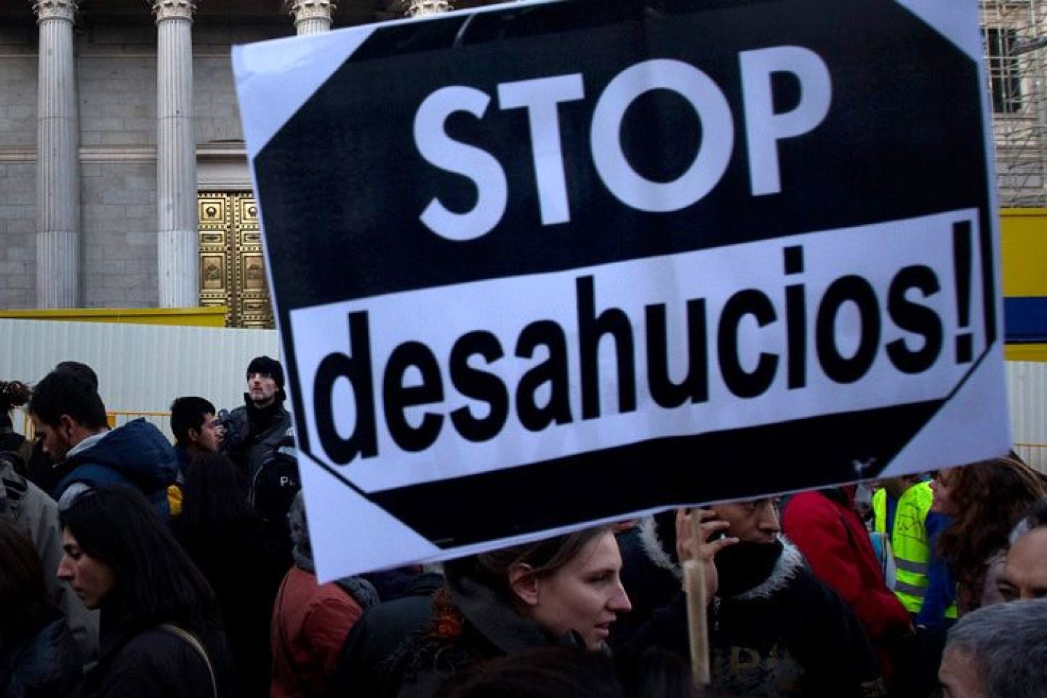 Pancarta de desahucio en una manifestación. Archivo.