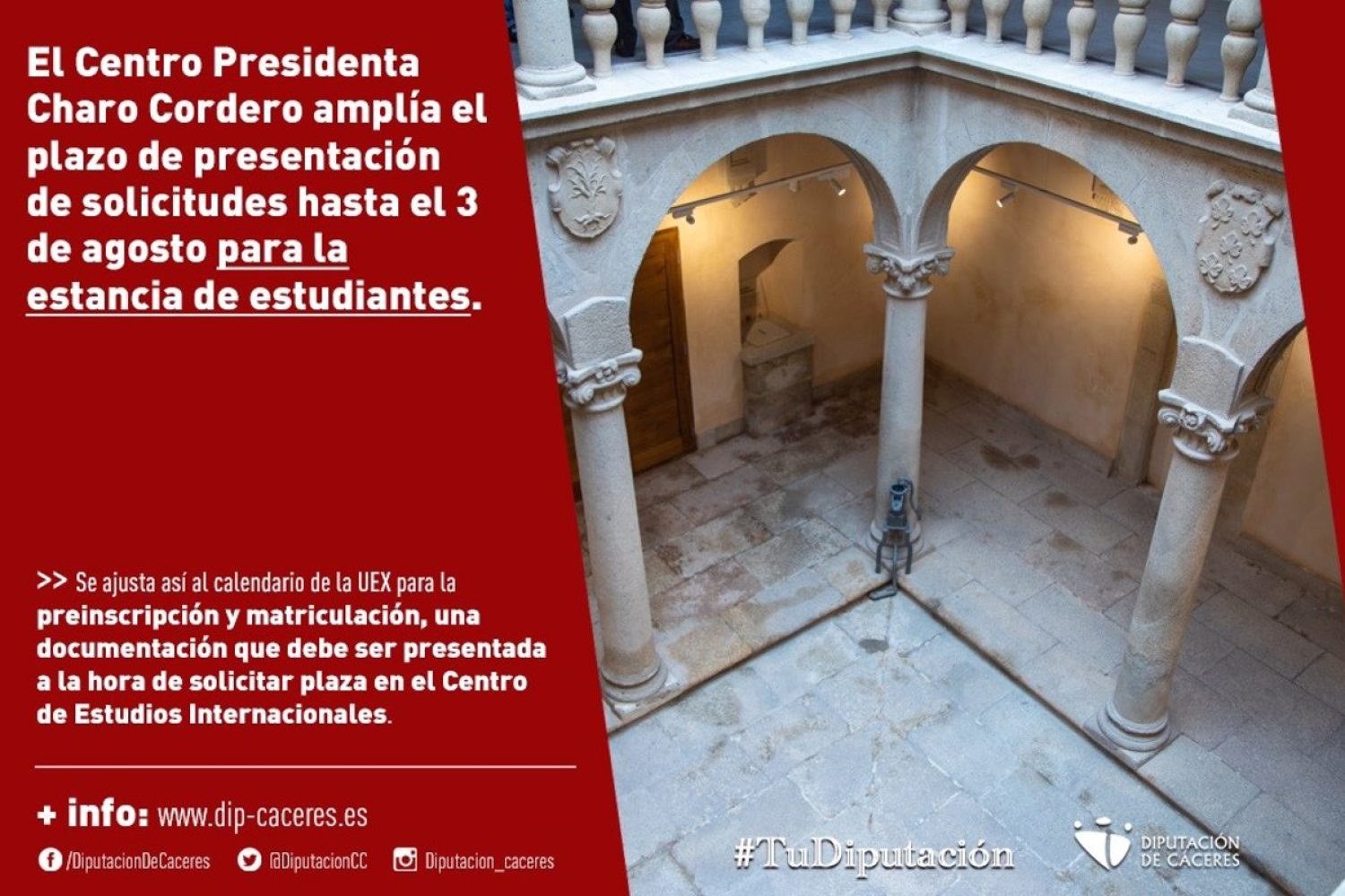 El plazo de solicitud de estancia de estudiantes en el Centro Presidenta Charo Cordero termina el 3 de agosto