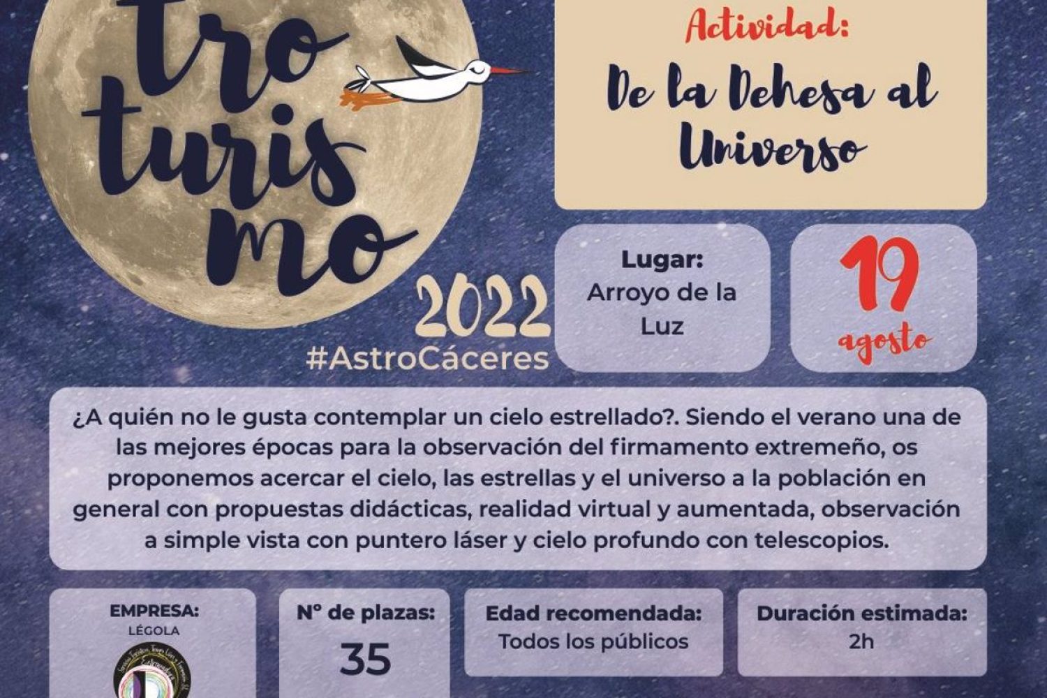 El programa de turismo activo #AstroCáceres llegará este viernes a Arroyo de la Luz