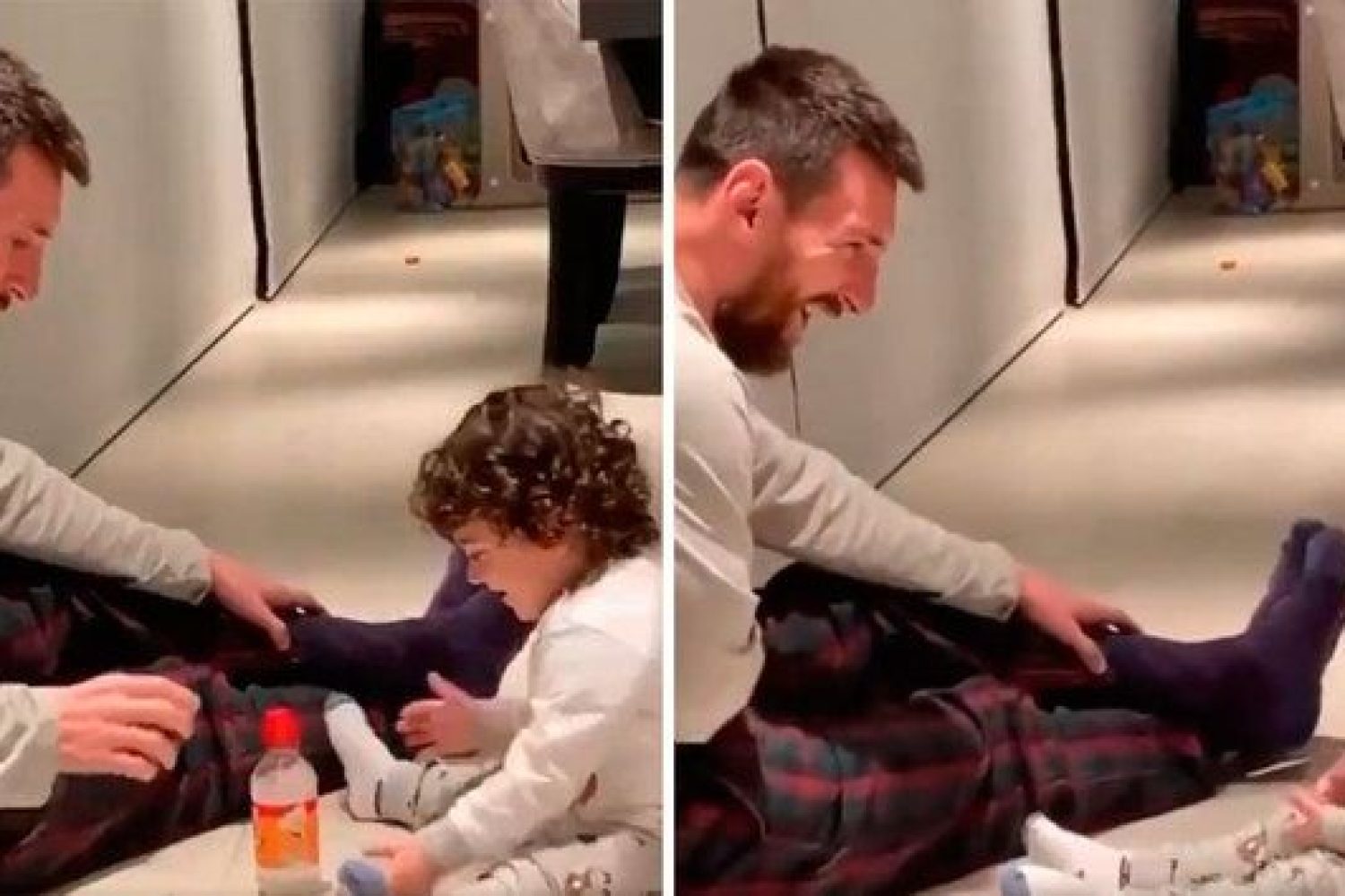 El vídeo más tierno de Messi: tronchado de risa jugando al 'Bottle Flip' con Ciro