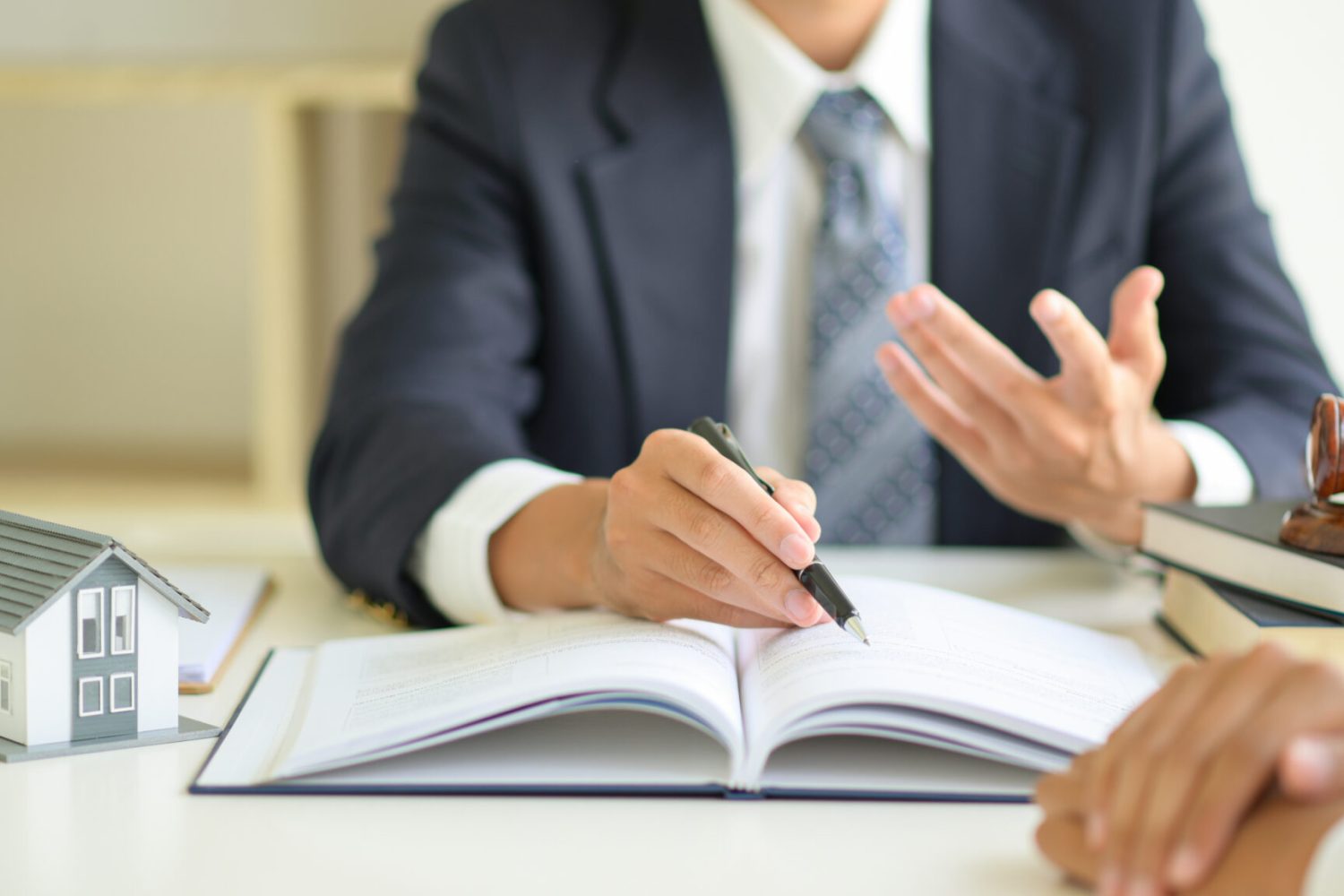 Lawyers are advising clients about real estate law.