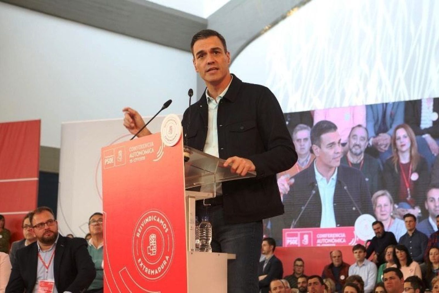 Pedro Sánchez en su intervención en Mérida, en la clausura de la Conferencia Autonómica del PSOE