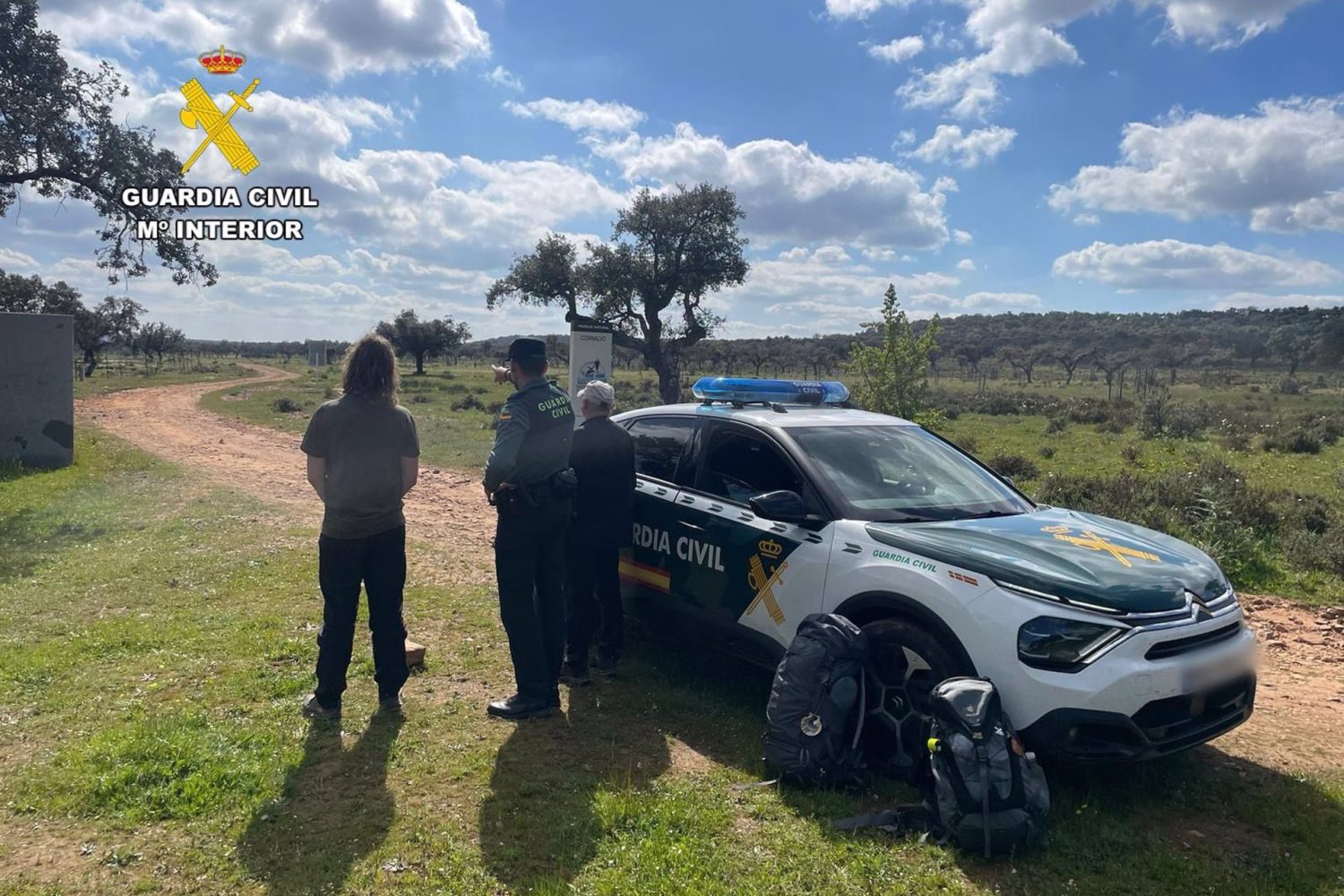 La Guardia Civil auxilia en Alcuéscar a dos peregrinos que se subieron a una encina cuando trató de embestirles una vaca