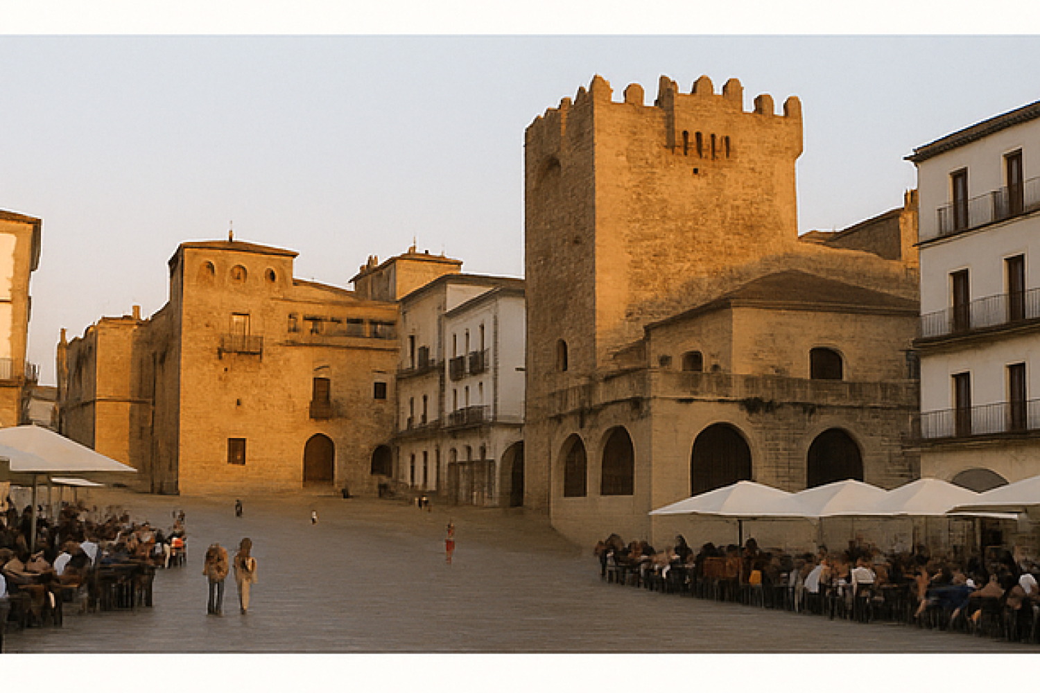 Plaza Mayor de Cáceres. Recreación AI/DEx.