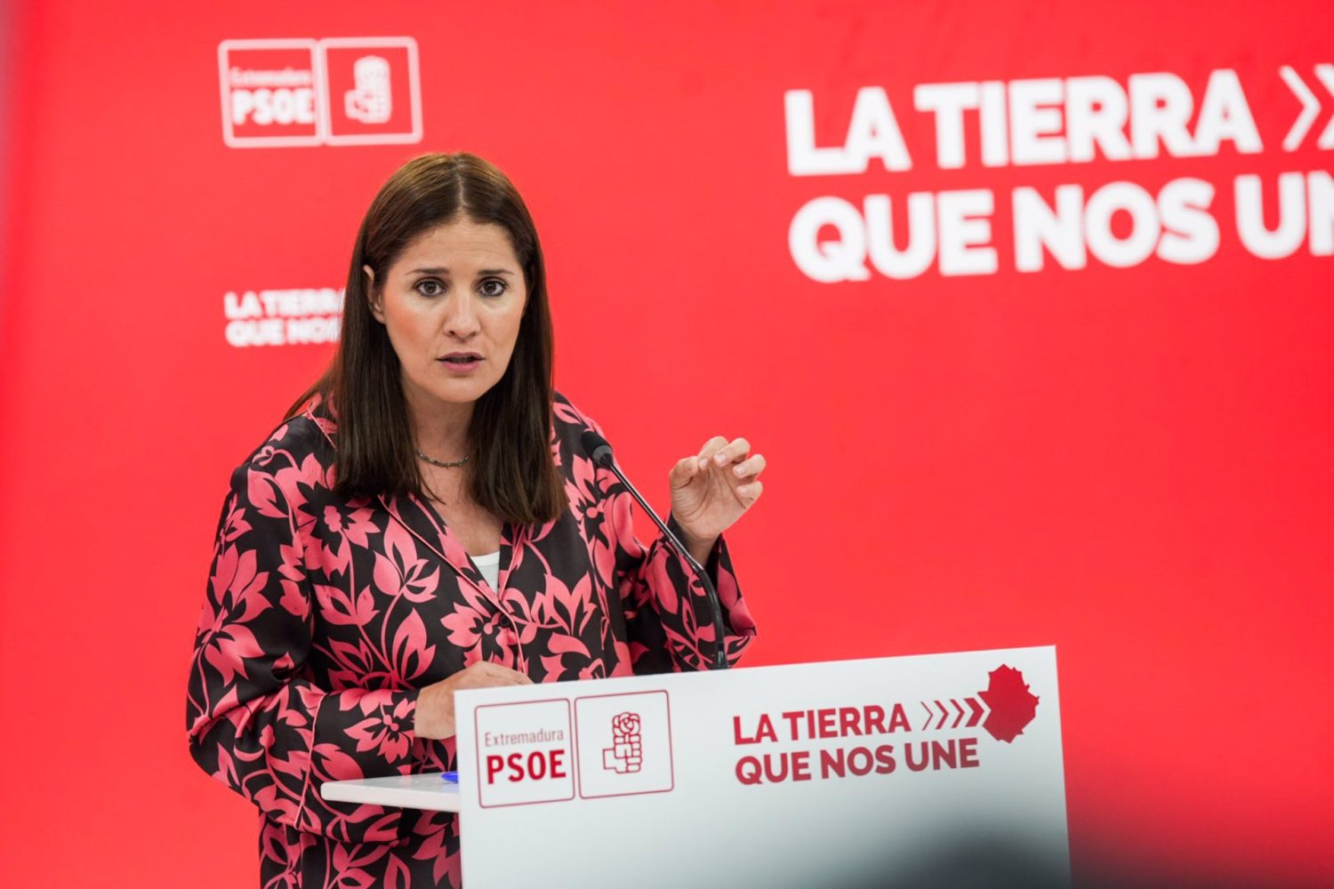 La portavoz del PSOE de Extremadura, Isabel Gil Rosiña, en rueda de prensa.

La portavoz del PSOE de Extremadura,