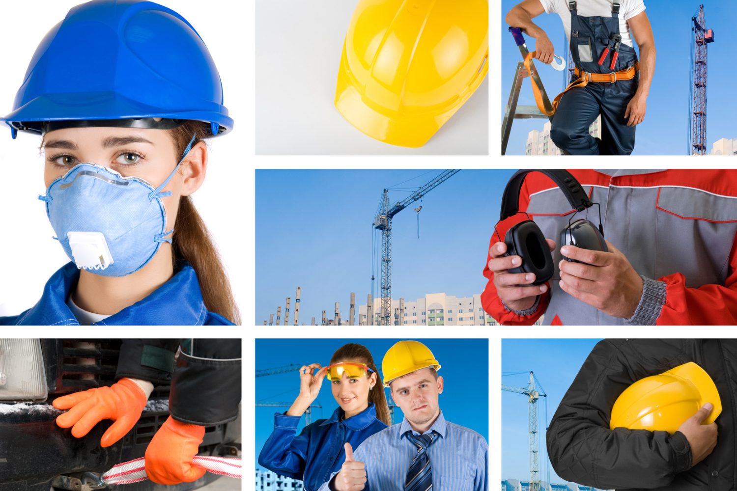 workers with equipment on building background sets