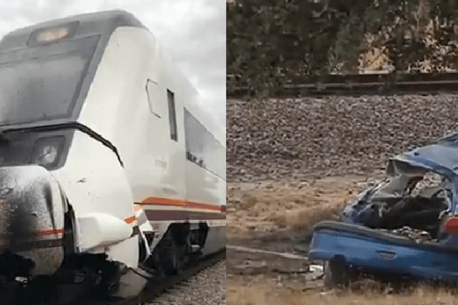 Tren y vehículo siniestrados en El Toril.